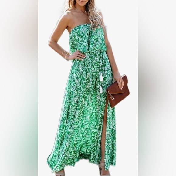 Aakaa Dresses & Skirts - Women's Dress Tropical Print Tassel Detail Split Thigh Tube Dress-Size Small